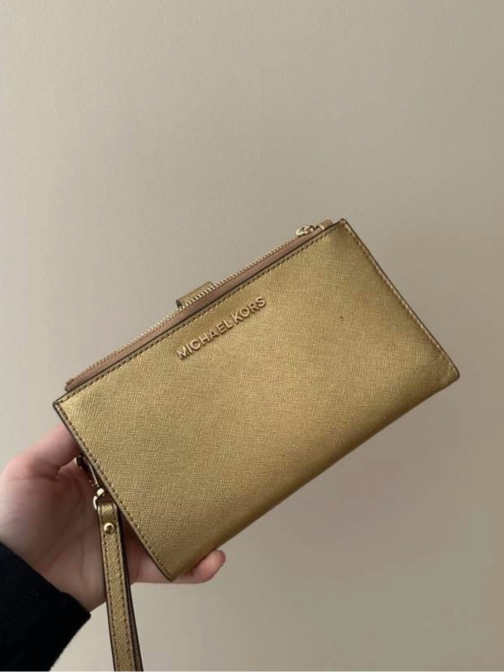 Michael Kors Metallic Gold Saffiano Wristlet Clutch
